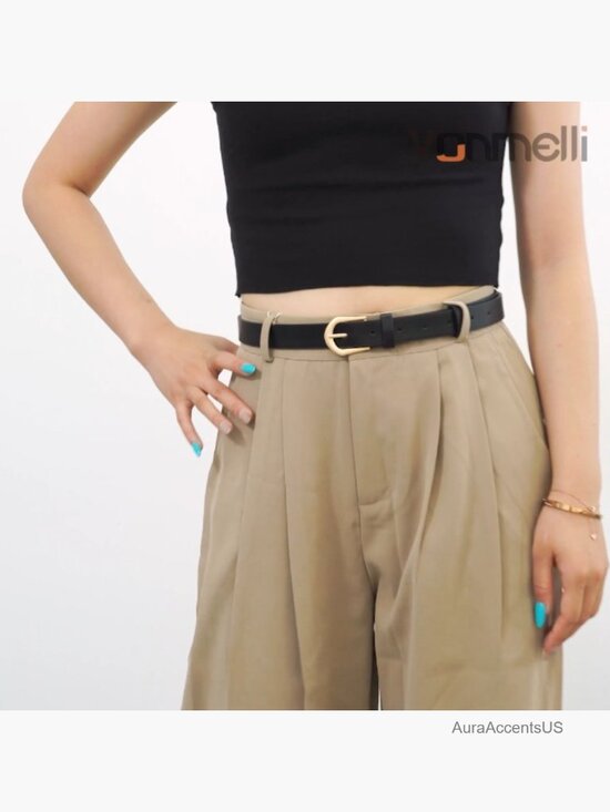 4 Pack Faux Leather Skinny Belts for Women with Gold Buckle
